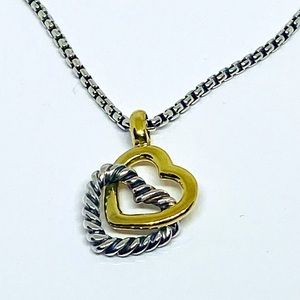 David Yurman Silver/18k Gold Double Heart Necklace